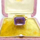 18ct Yellow Gold & Faceted Amethyst Cocktail Ring Vintage c1980