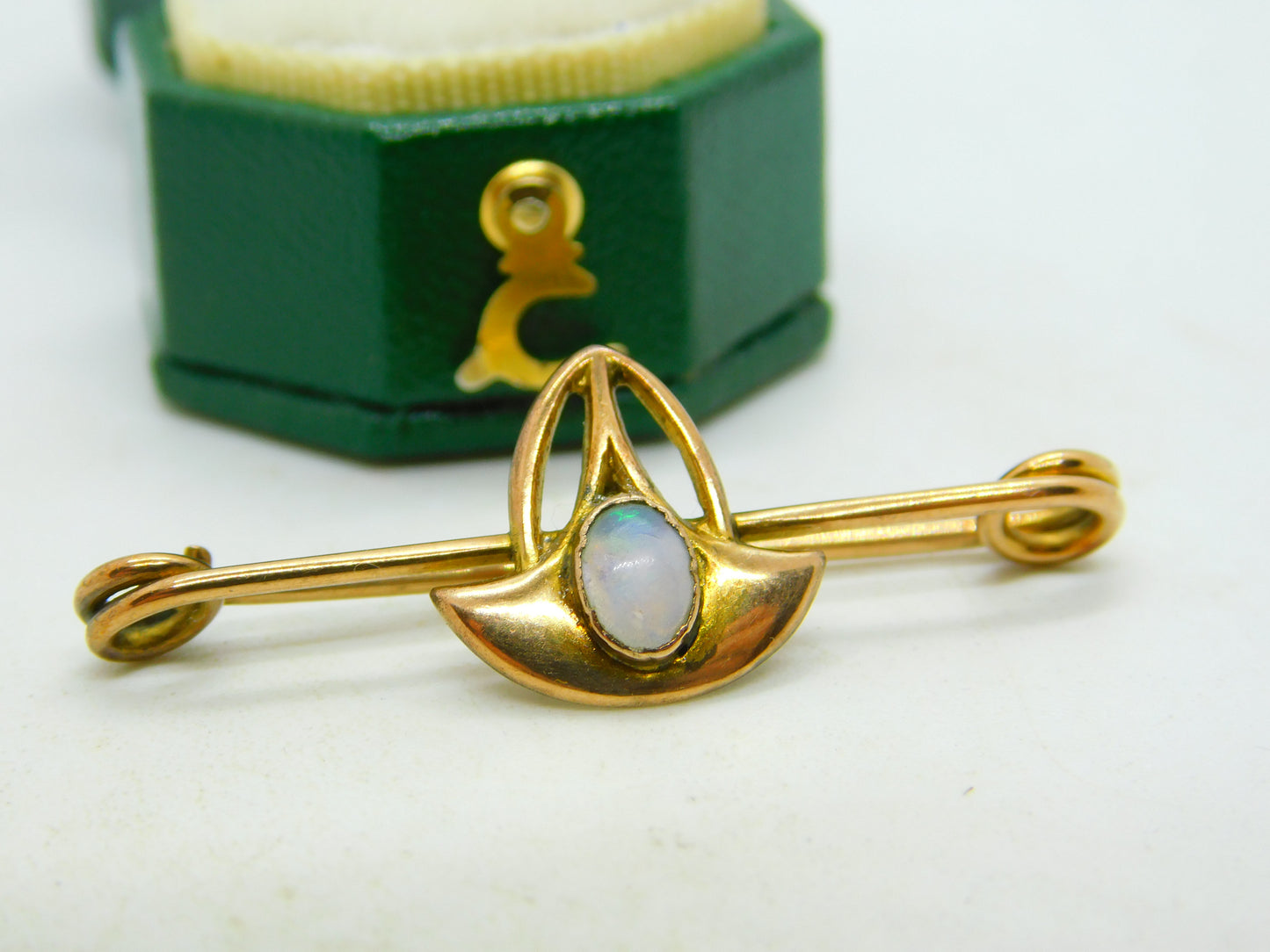 Edwardian 9ct Gold Murrle Bennett Style Opal Brooch Antique c1910 Art Nouveau