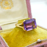 18ct Yellow Gold & Faceted Amethyst Cocktail Ring Vintage c1980