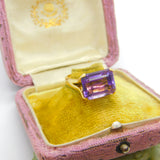18ct Yellow Gold & Faceted Amethyst Cocktail Ring Vintage c1980