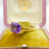18ct Yellow Gold & Faceted Amethyst Cocktail Ring Vintage c1980
