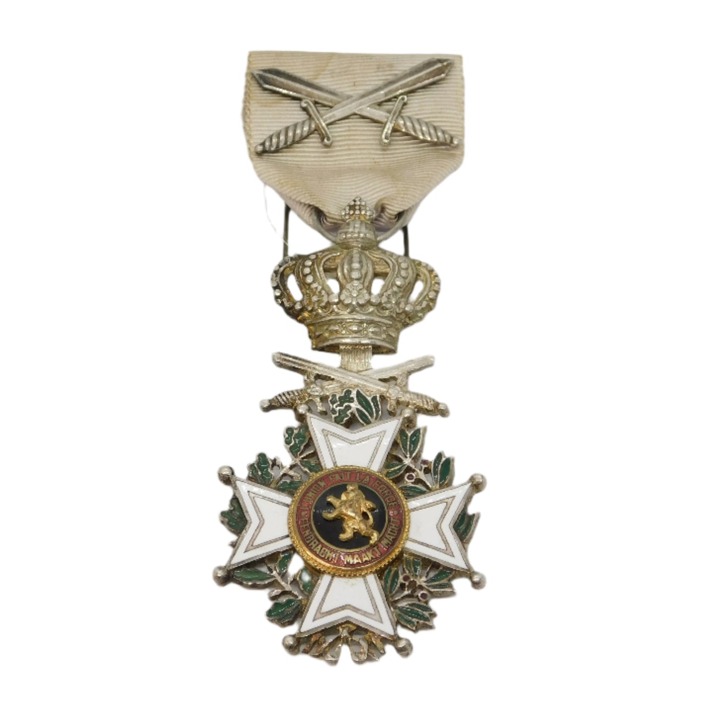 19th Century Belgium Order of Leopold Silver & Enamel Service Medal Antique