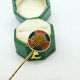 Scottish Victorian 9ct Gold, Bloodstone, Agate & Citrine Stick Pin Antique c1880