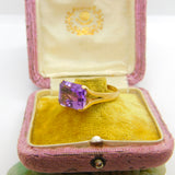 18ct Yellow Gold & Faceted Amethyst Cocktail Ring Vintage c1980