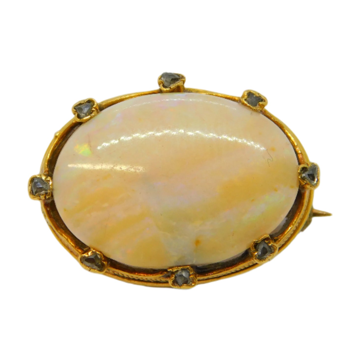 George III 15ct Gold, Old Cut Diamond, Large White Opal Brooch Antique c1800