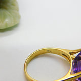 18ct Yellow Gold & Faceted Amethyst Cocktail Ring Vintage c1980