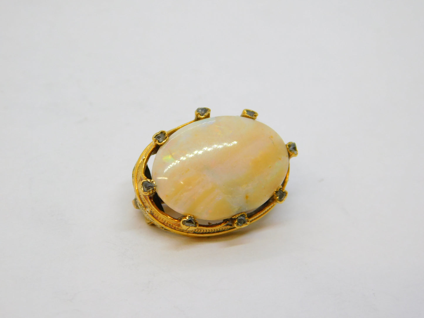 George III 15ct Gold, Old Cut Diamond, Large White Opal Brooch Antique c1800