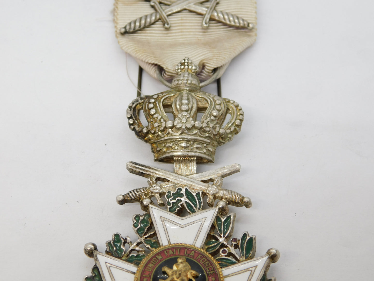 19th Century Belgium Order of Leopold Silver & Enamel Service Medal Antique