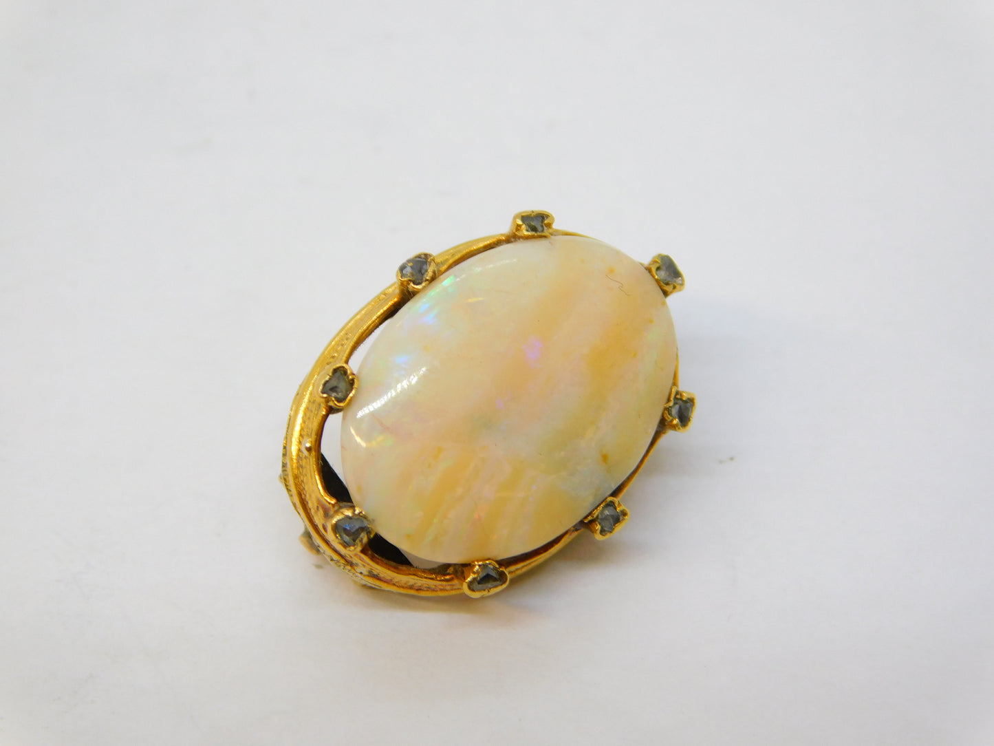 George III 15ct Gold, Old Cut Diamond, Large White Opal Brooch Antique c1800