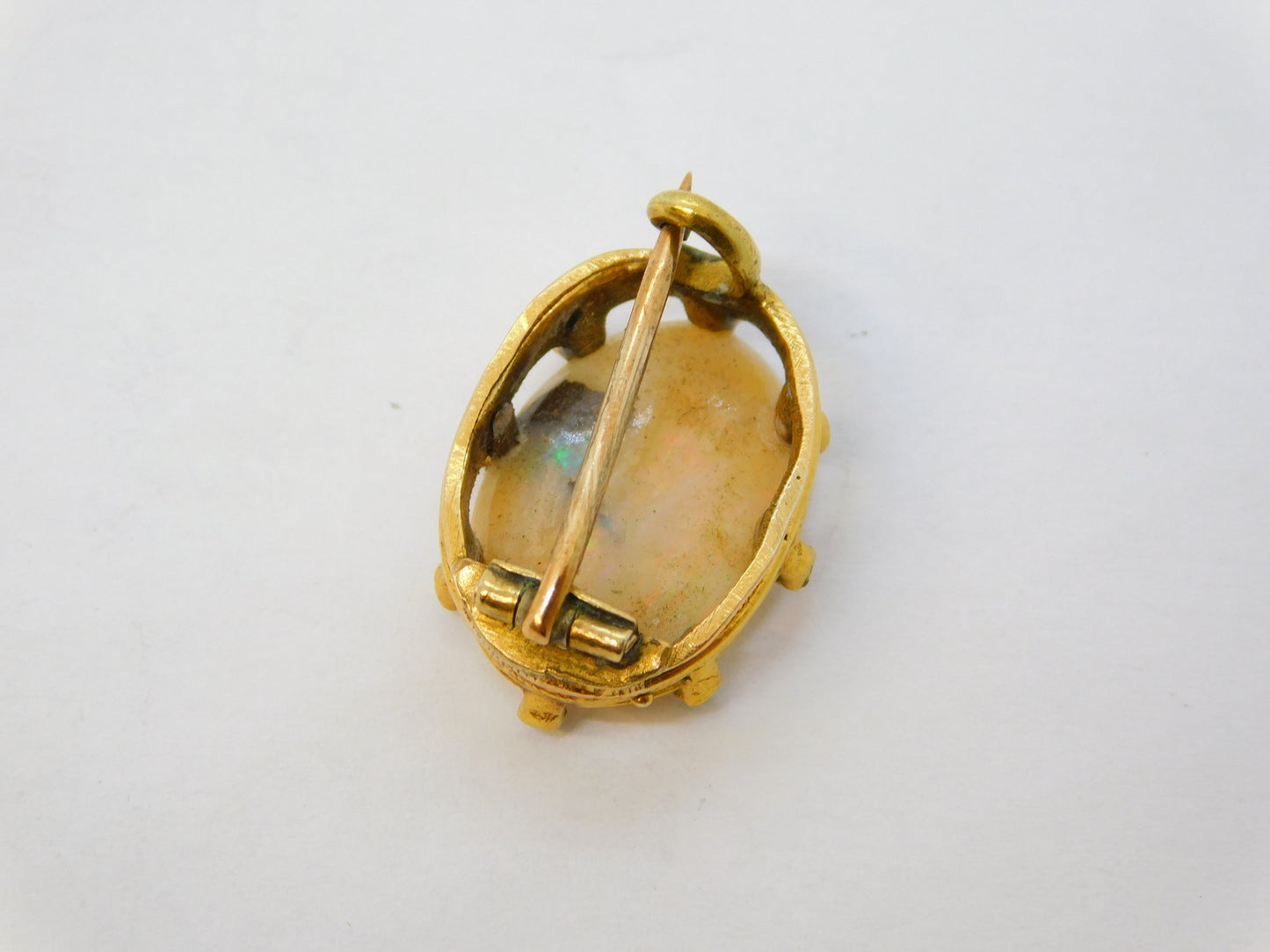 George III 15ct Gold, Old Cut Diamond, Large White Opal Brooch Antique c1800