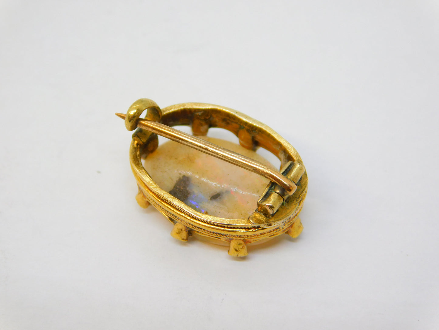 George III 15ct Gold, Old Cut Diamond, Large White Opal Brooch Antique c1800