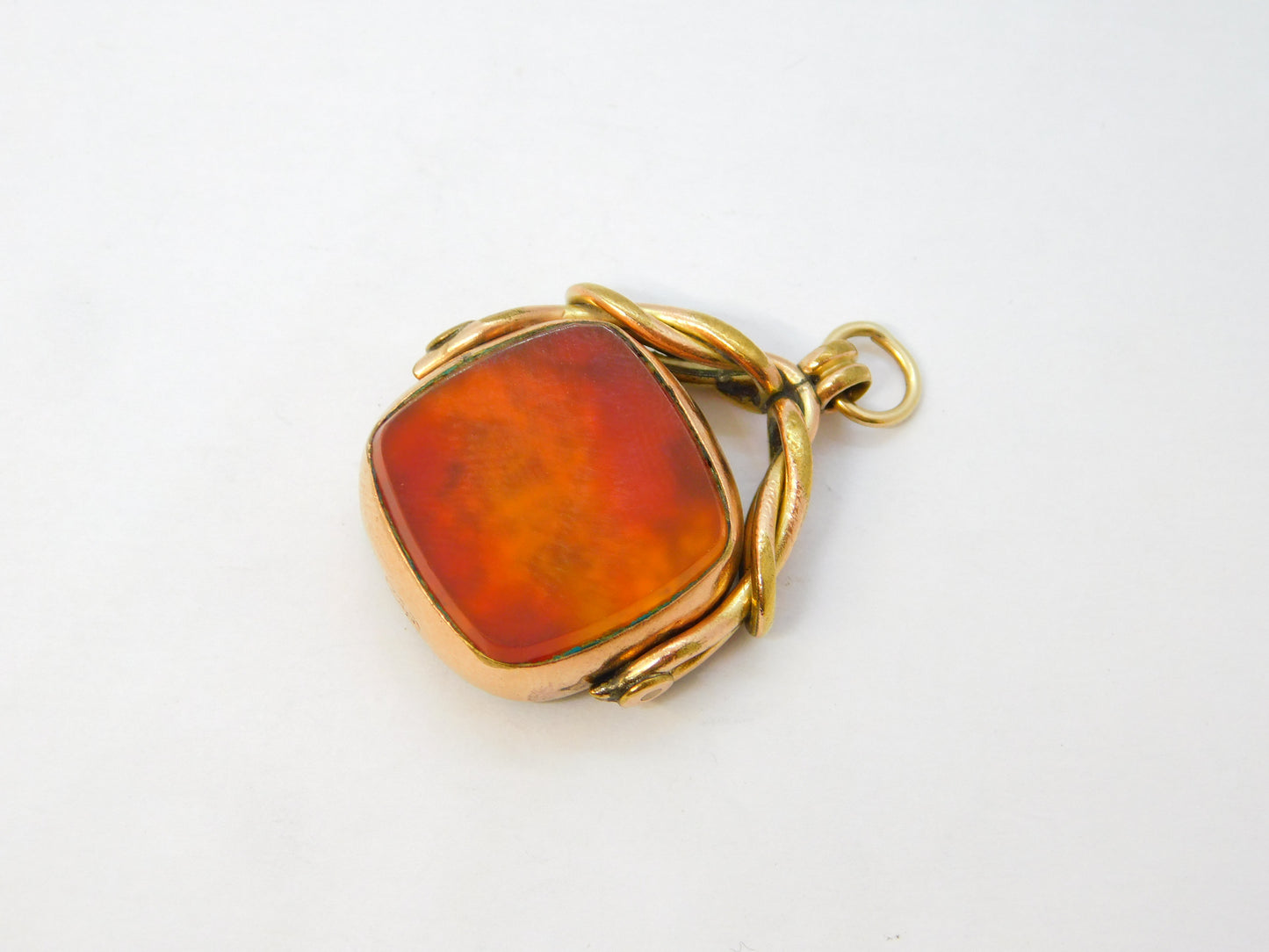 Victorian 9ct Rose Gold, Carnelian & Bloodstone Spinner Fob Pendant Antique c1890