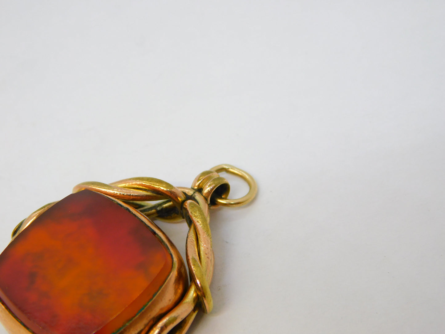 Victorian 9ct Rose Gold, Carnelian & Bloodstone Spinner Fob Pendant Antique c1890