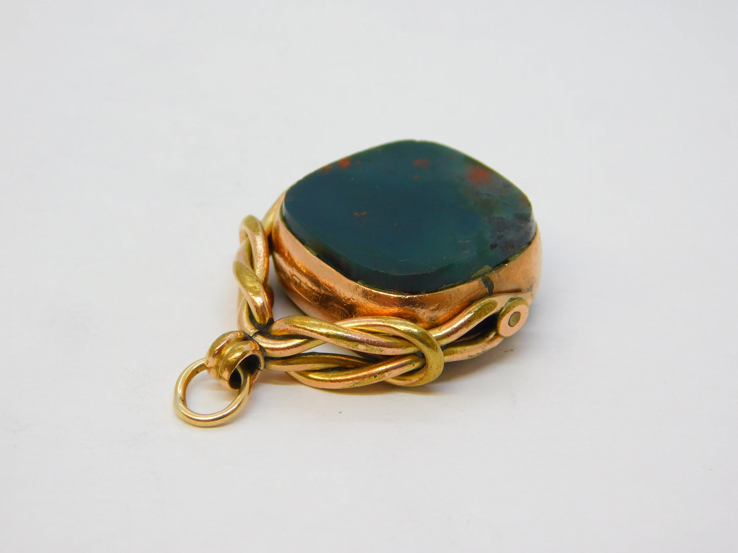 Victorian 9ct Rose Gold, Carnelian & Bloodstone Spinner Fob Pendant Antique c1890