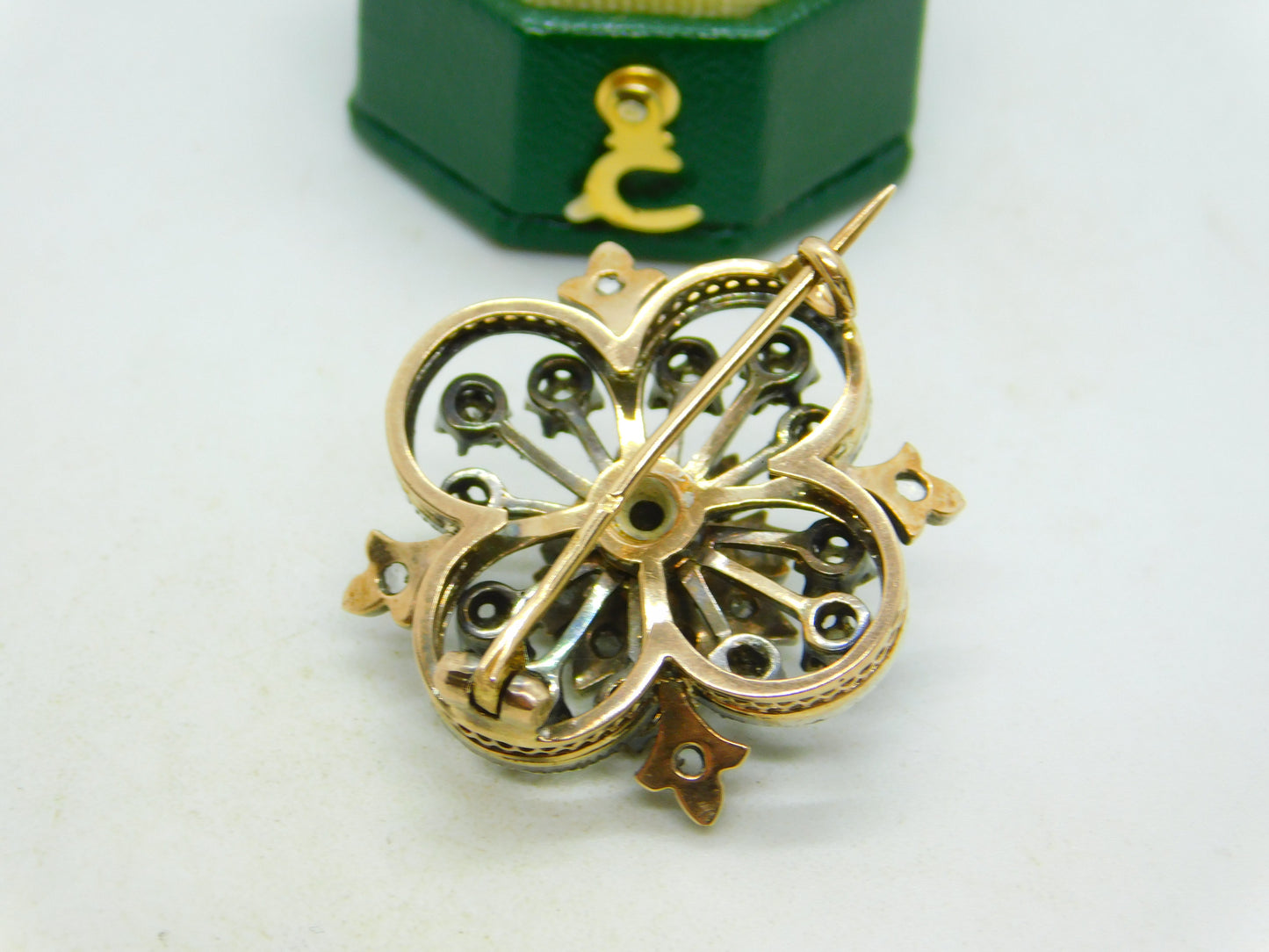 19th Century French 18ct Gold Old Cut Diamond Floral Brooch Antique c1890