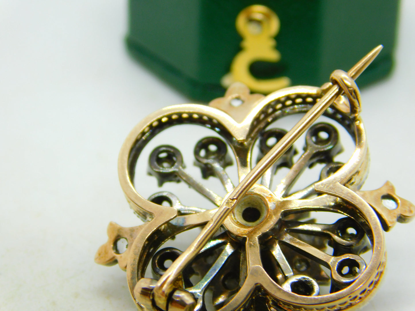 19th Century French 18ct Gold Old Cut Diamond Floral Brooch Antique c1890