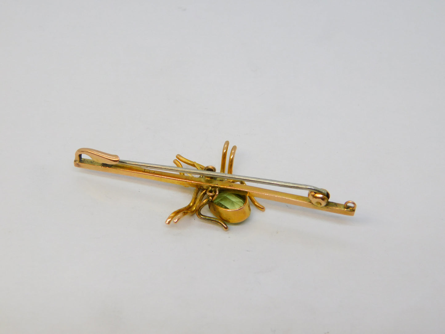 Edwardian 9ct Gold, Peridot & Seed Pearl Spider Insect Brooch Antique c1910