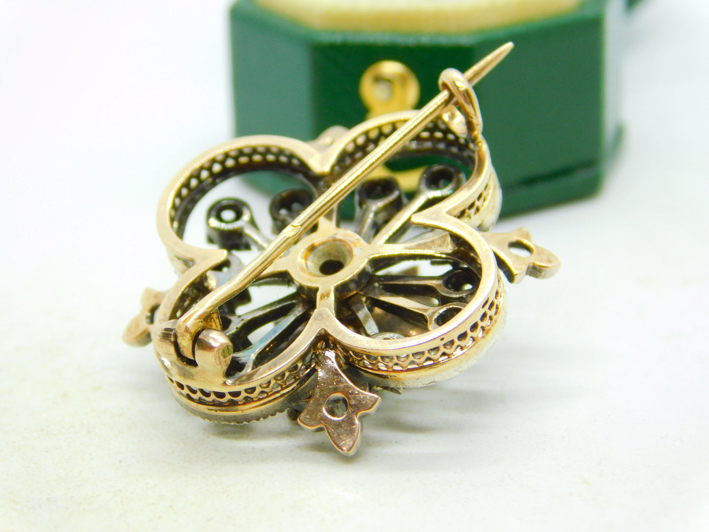 19th Century French 18ct Gold Old Cut Diamond Floral Brooch Antique c1890