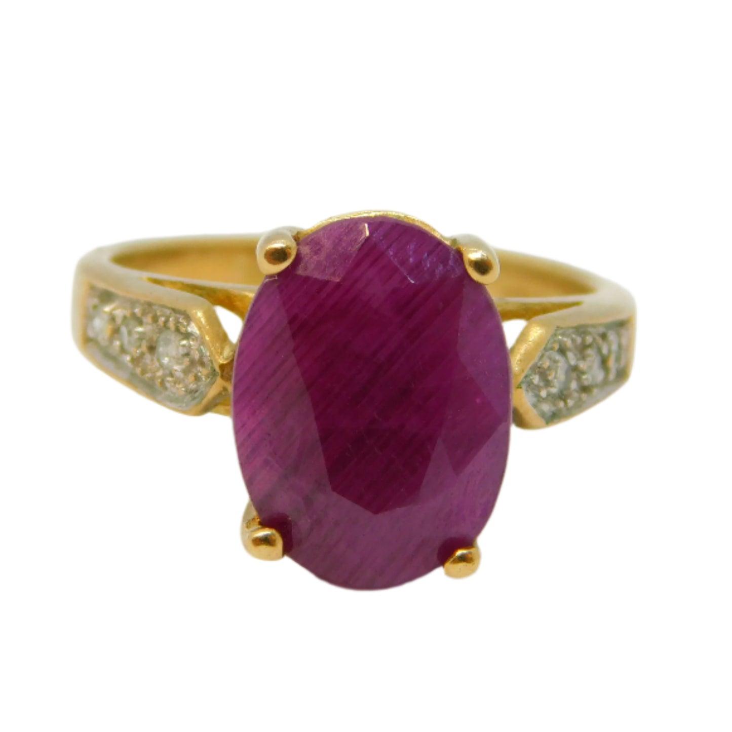 9ct Yellow Gold, Ruby & Diamond Dress Ring Vintage 2005 Birmingham