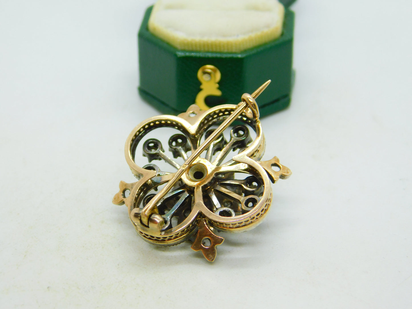 19th Century French 18ct Gold Old Cut Diamond Floral Brooch Antique c1890