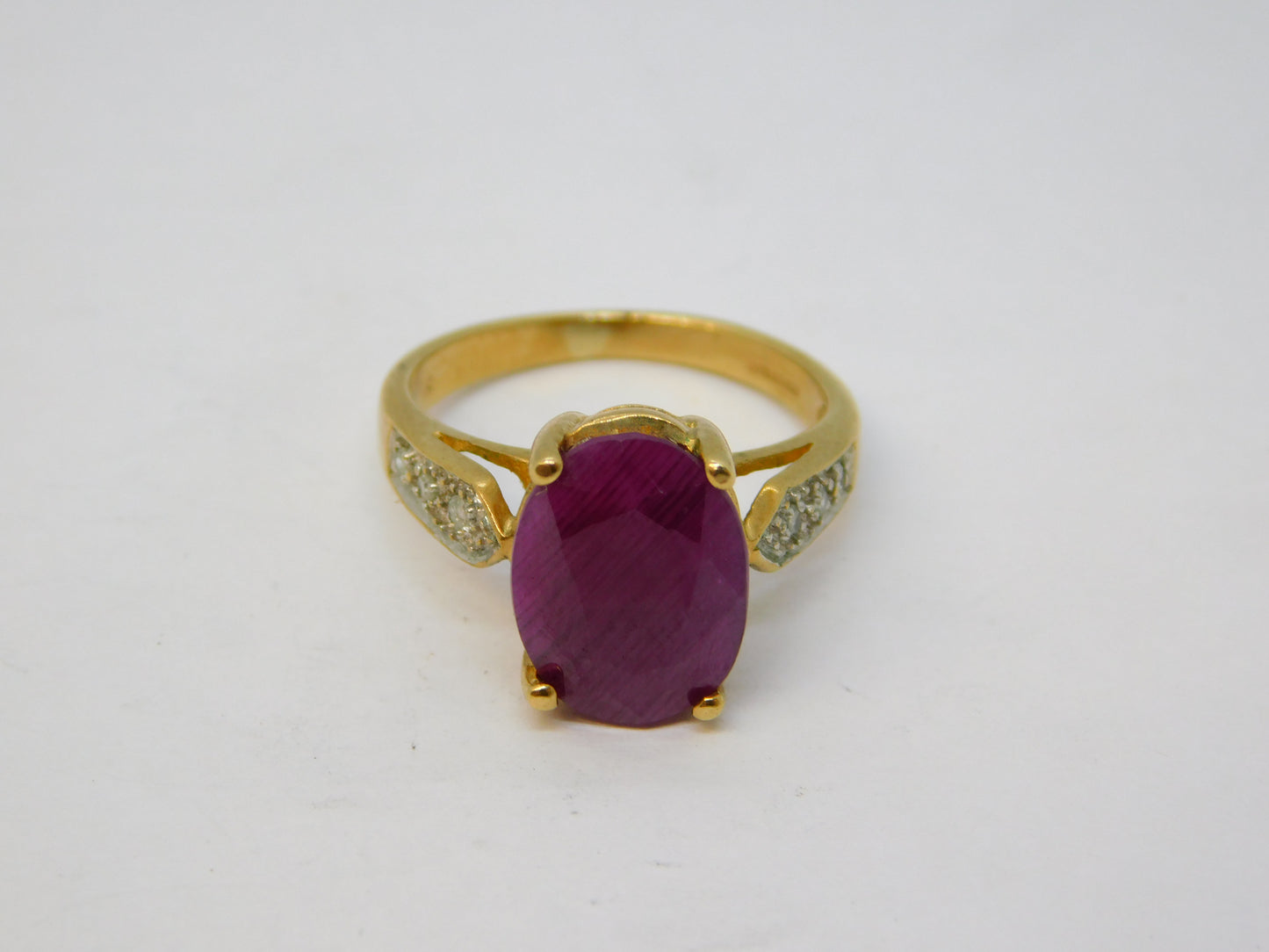 9ct Yellow Gold, Ruby & Diamond Dress Ring Vintage 2005 Birmingham