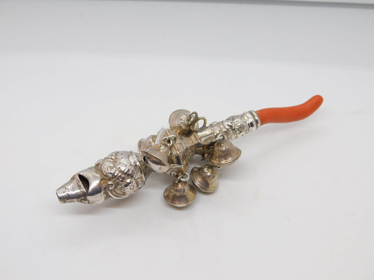 George III Sterling Silver & Coral Baby Rattle & Teether Antique c1780 London Robert Nash