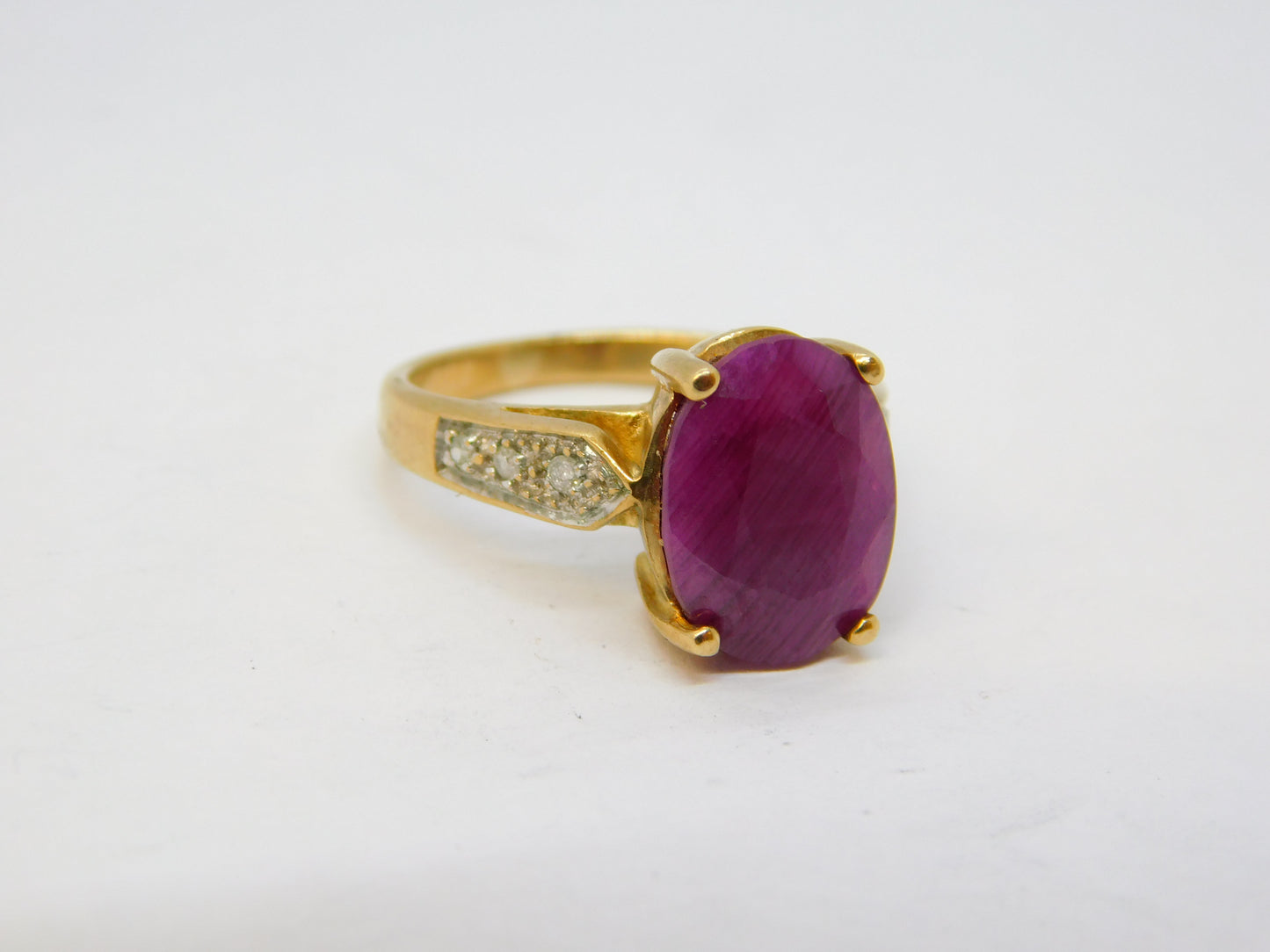 9ct Yellow Gold, Ruby & Diamond Dress Ring Vintage 2005 Birmingham