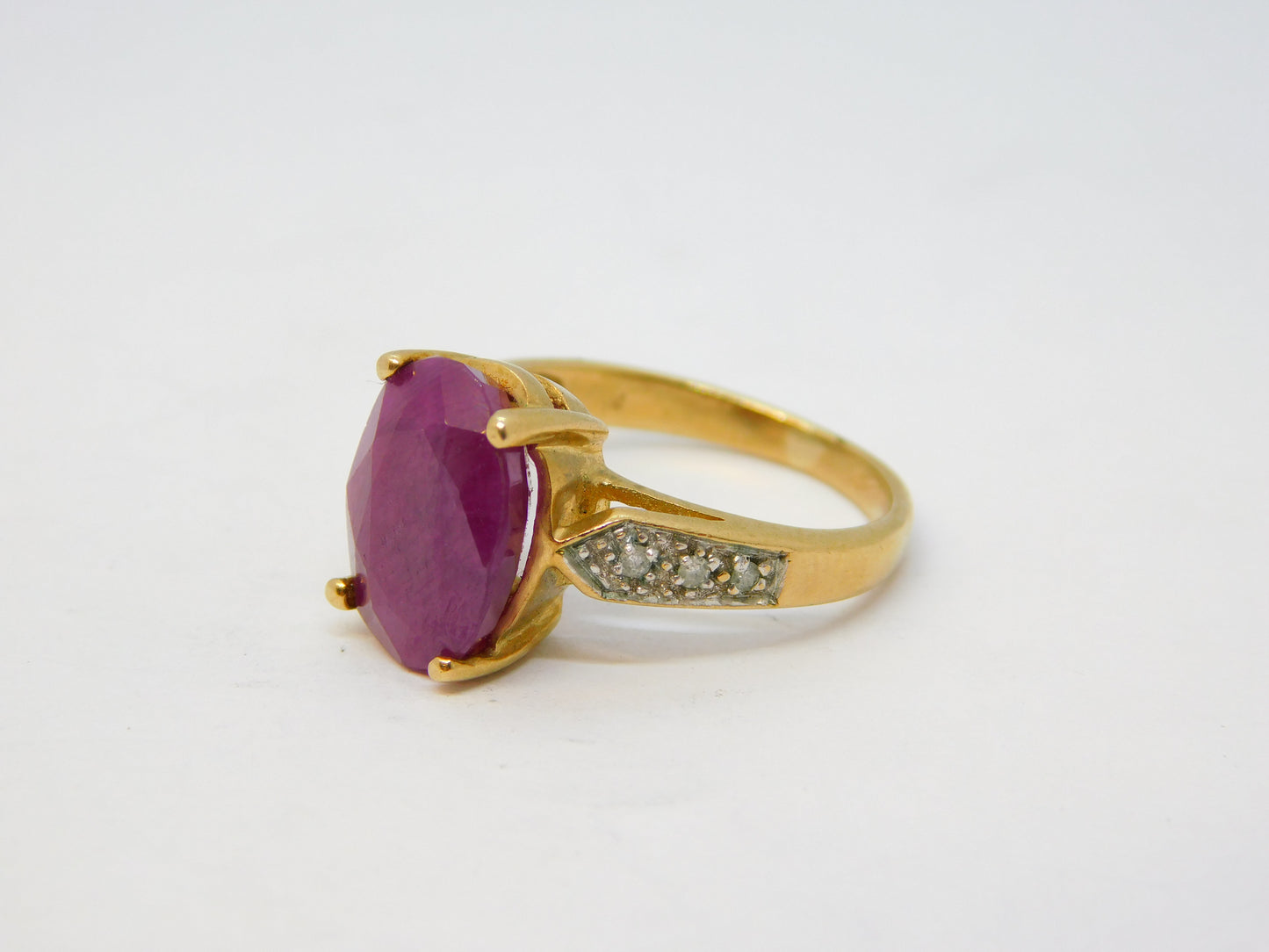 9ct Yellow Gold, Ruby & Diamond Dress Ring Vintage 2005 Birmingham