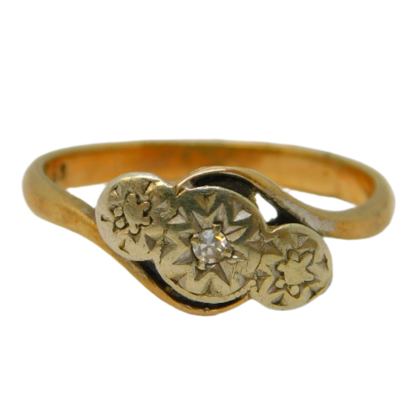 Edwardian 9ct Gold & Diamond Crossover Dress Ring Antique c1910