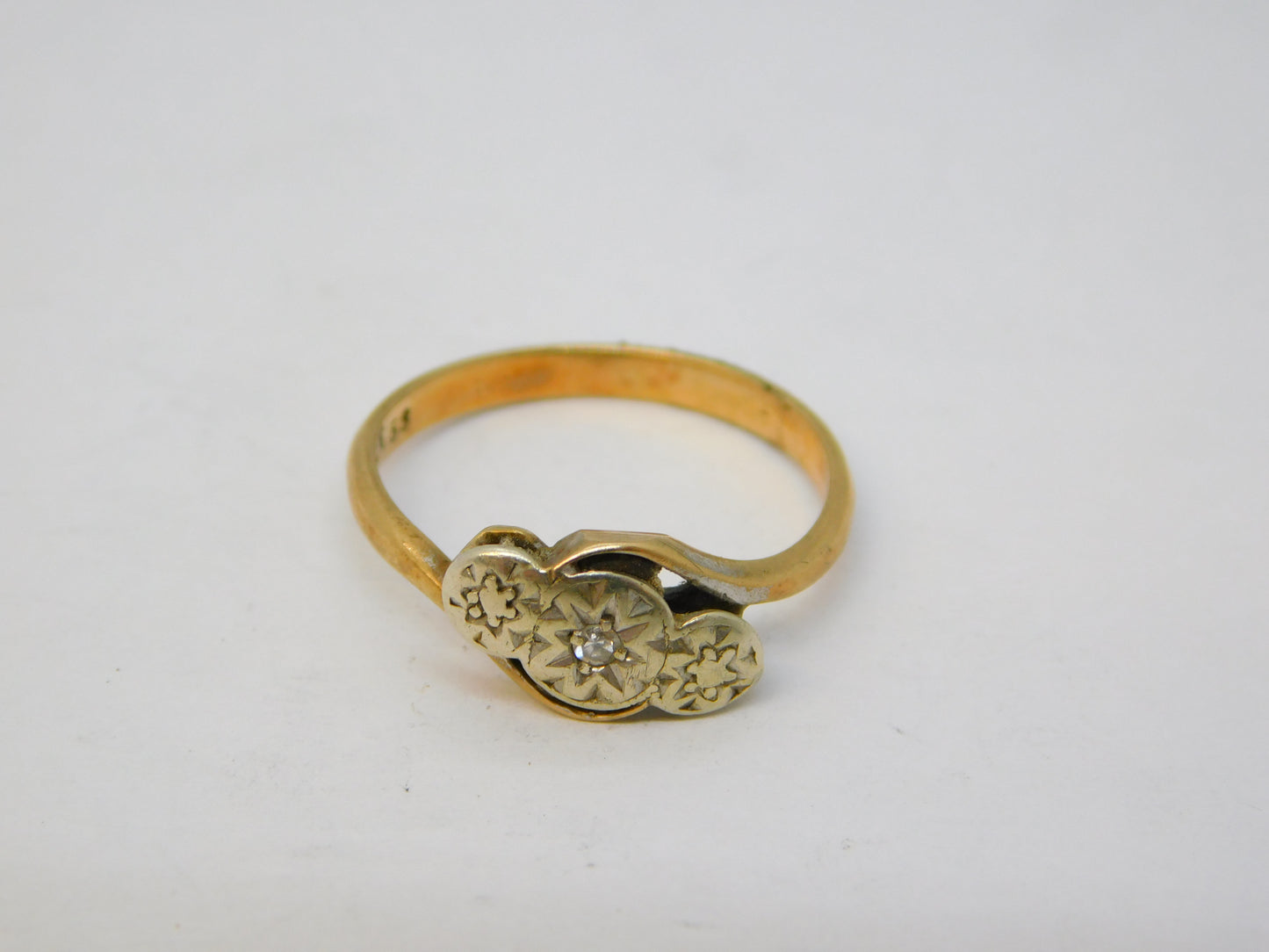Edwardian 9ct Gold & Diamond Crossover Dress Ring Antique c1910