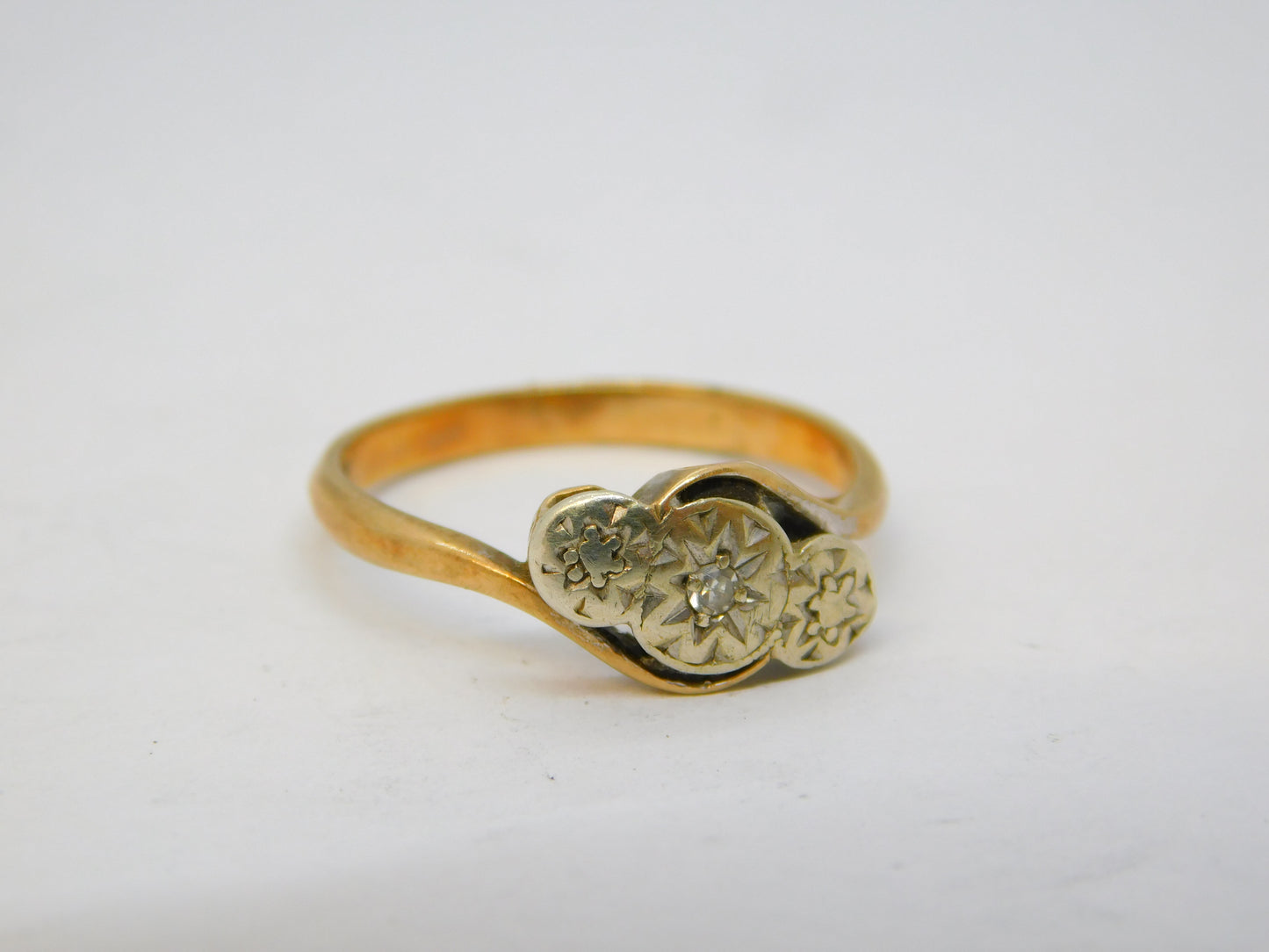 Edwardian 9ct Gold & Diamond Crossover Dress Ring Antique c1910