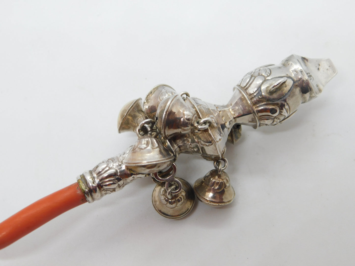 George III Sterling Silver & Coral Baby Rattle & Teether Antique c1780 London Robert Nash