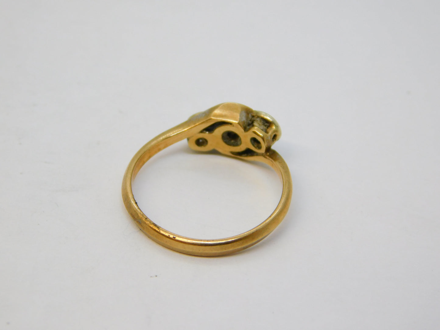 Edwardian 9ct Gold & Diamond Crossover Dress Ring Antique c1910