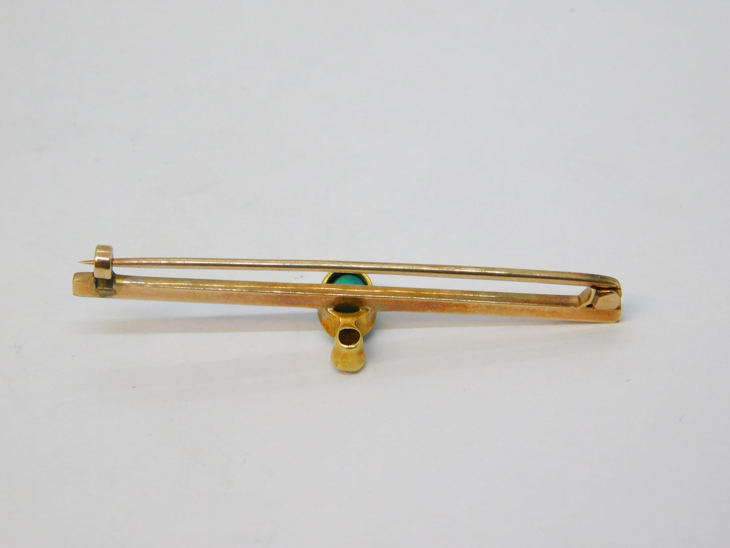 Edwardian 9ct Gold, Cabochon Turquoise, 0.1ct Diamond Brooch Antique c1910