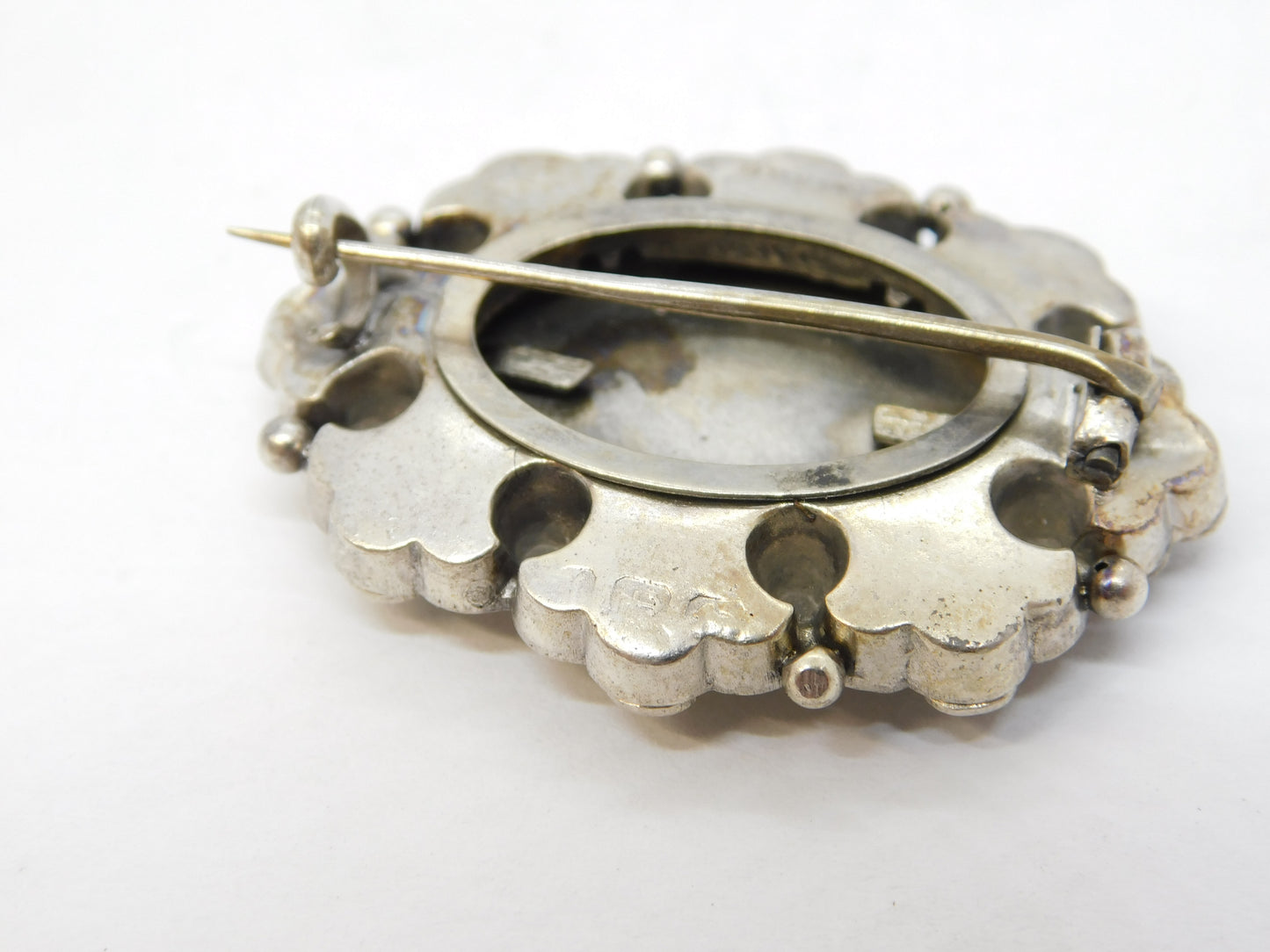Victorian Sterling Silver Fern Pattern Mourning Brooch Antique 1885 Birmingham