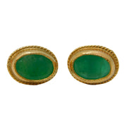 9ct Yellow Gold & Green Emerald Stud Earrings Vintage c1970