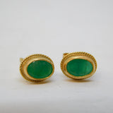 9ct Yellow Gold & Green Emerald Stud Earrings Vintage c1970