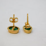 9ct Yellow Gold & Green Emerald Stud Earrings Vintage c1970