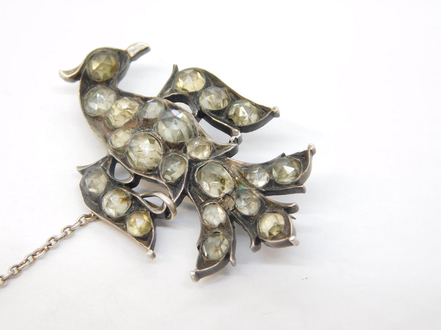 19th Century Austro-Hungarian Silver & Paste Set Eagle Bird Brooch Antique c1860