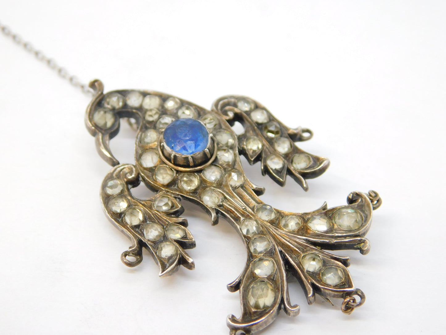 19th Century Austro-Hungarian Blue-White Paste Eagle Bird Brooch Antique c1860
