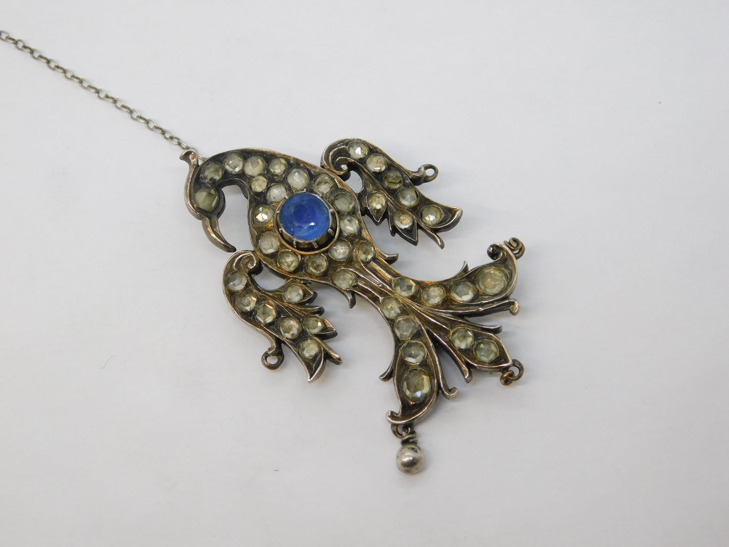 19th Century Austro-Hungarian Blue-White Paste Eagle Bird Brooch Antique c1860