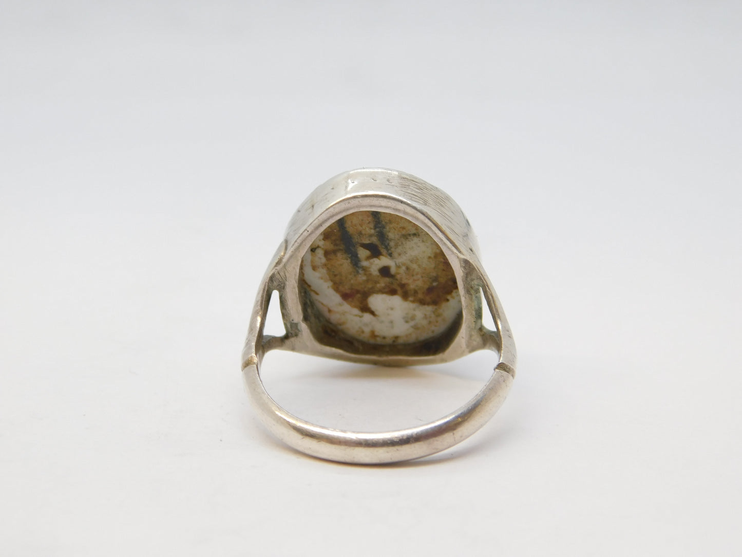 Victorian Sterling Silver Mary Queen of Scots Porcelain Dress Ring Antique c1860