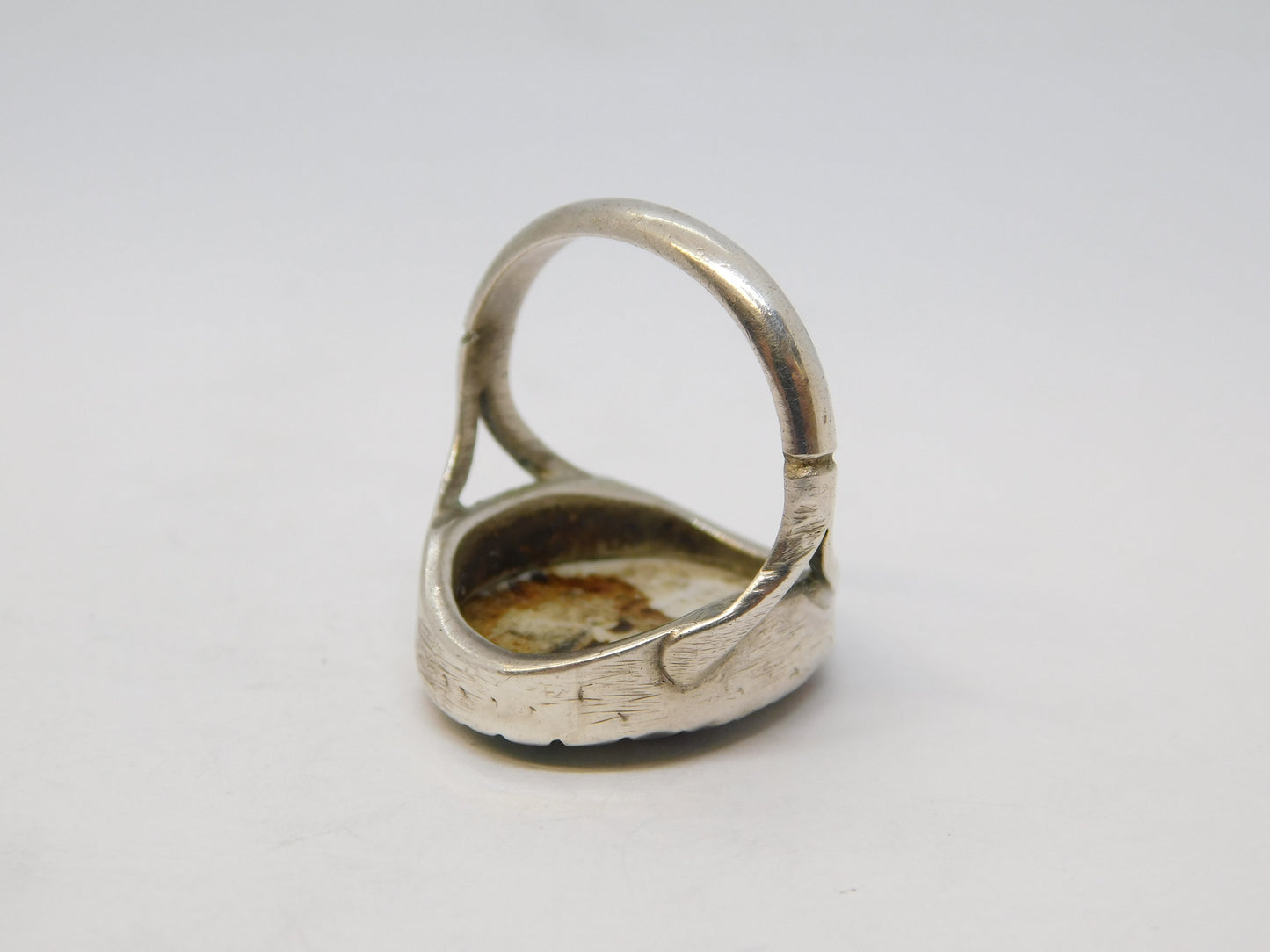 Victorian Sterling Silver Mary Queen of Scots Porcelain Dress Ring Antique c1860