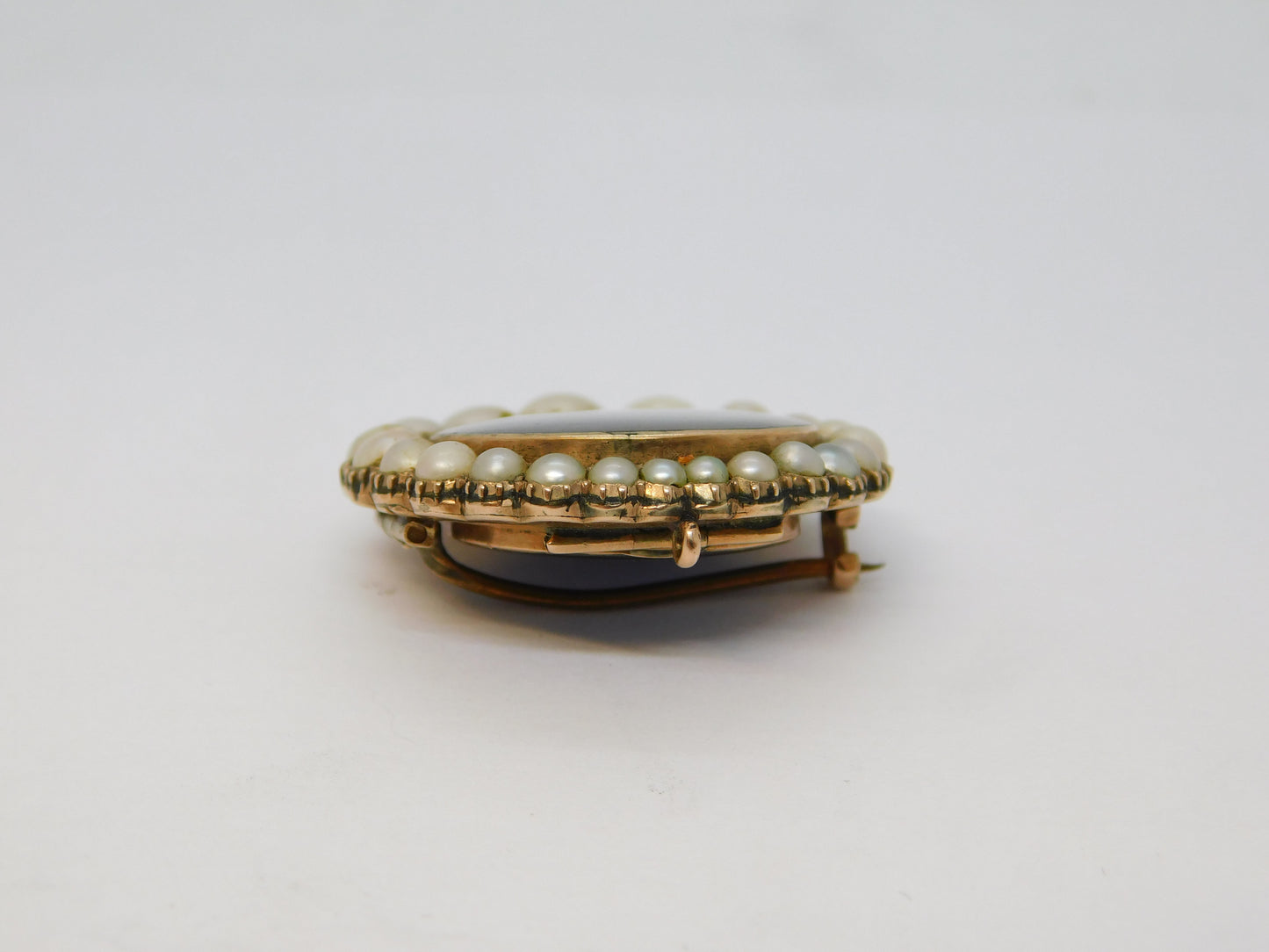 George III 9ct Gold Graduating Pearl Mourning Locket Brooch Antique c1820