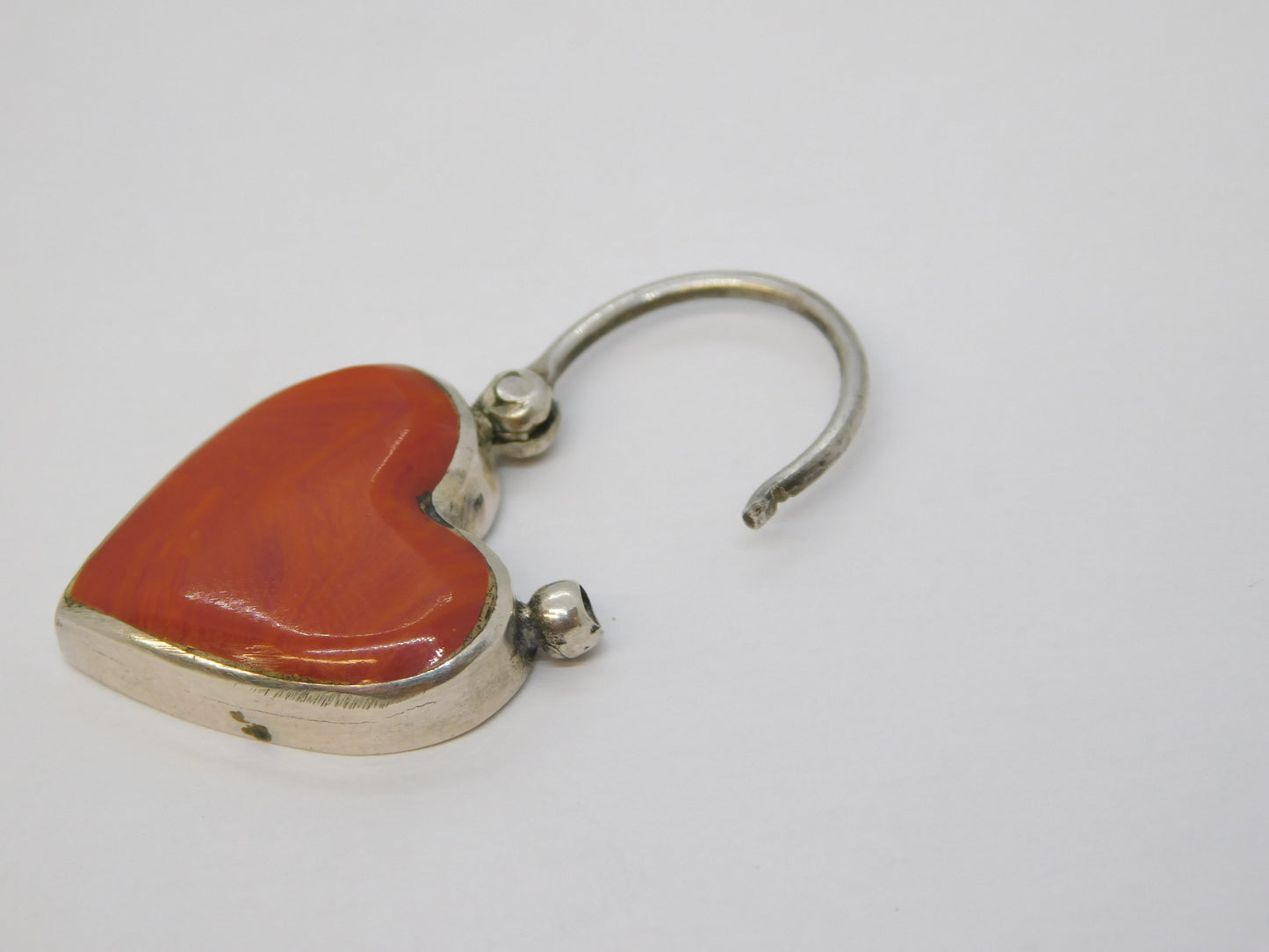 Victorian Sterling Silver & Red Agate Heart Locket Pendant Antique c1880