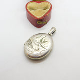 Swallow Bird Aesethetic Sterling Silver Double Locket Pendant Antique Victorian