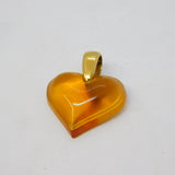20th Century Lalique Honey Amber Glass Heart Drop Pendant Gold Bale Vintage c1970