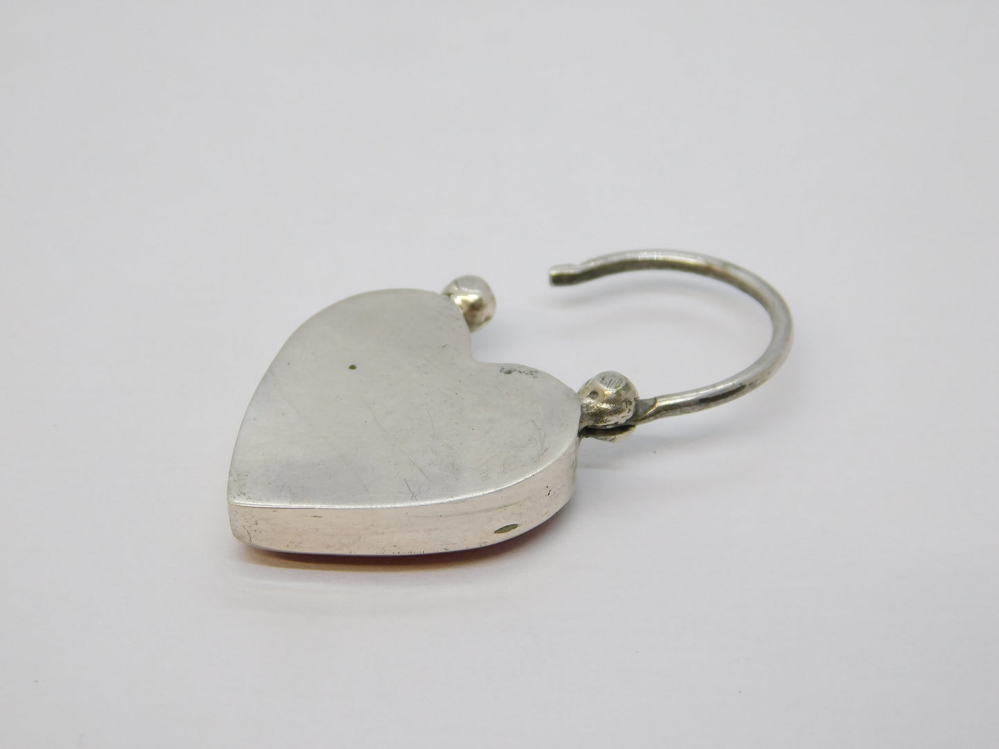 Victorian Sterling Silver & Red Agate Heart Locket Pendant Antique c1880