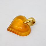 20th Century Lalique Honey Amber Glass Heart Drop Pendant Gold Bale Vintage c1970
