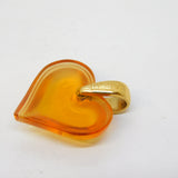 20th Century Lalique Honey Amber Glass Heart Drop Pendant Gold Bale Vintage c1970